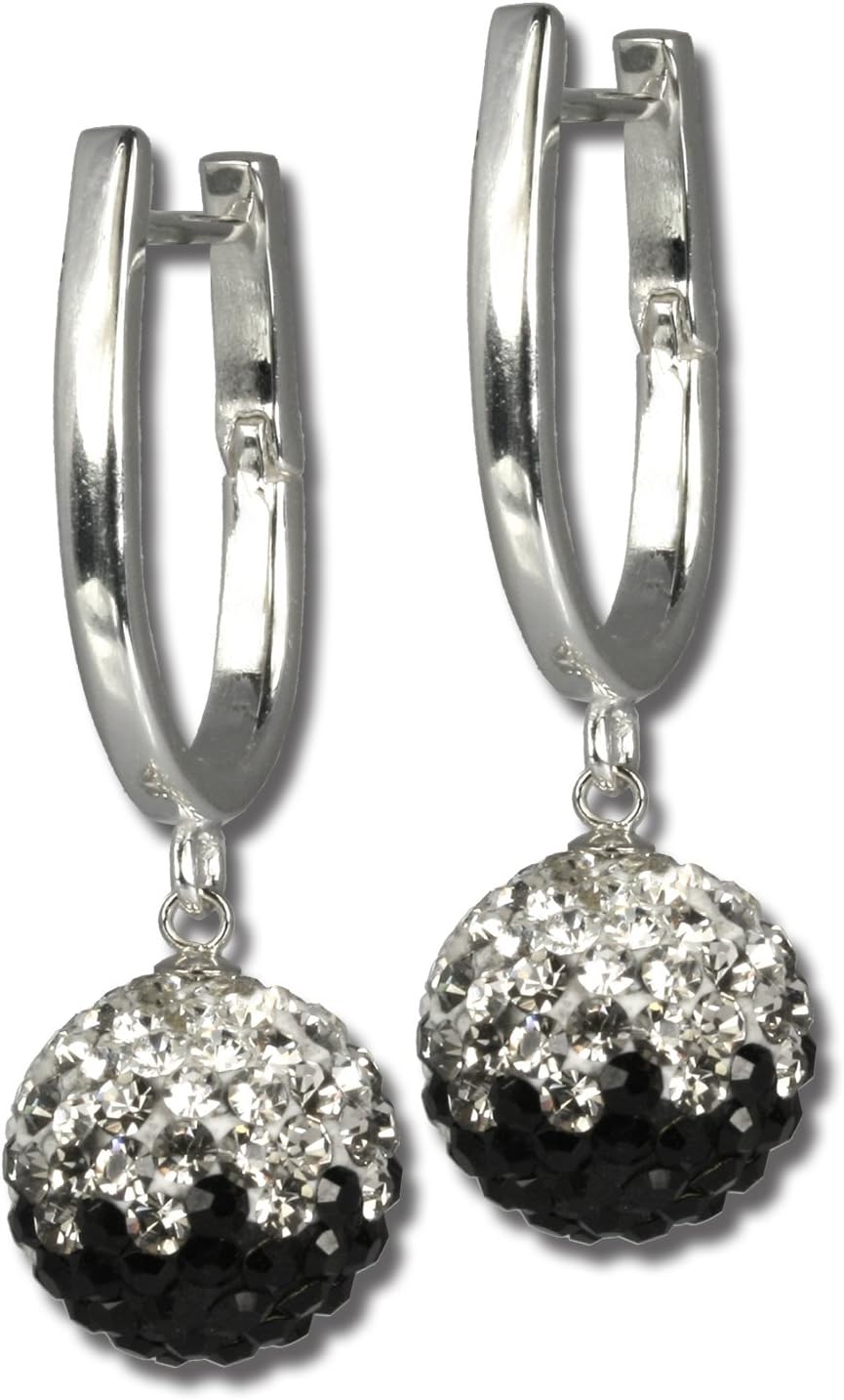 SilberDream Glitter Earring Swarowski Elements black and white, 925 Sterling Silver GSO000