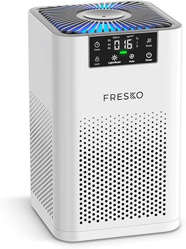 FRESKO Purificador de aire pequeño para el hogar, purificadores de aire HEPA para pelo de mascotas, olores, limpiador de aire silencioso con