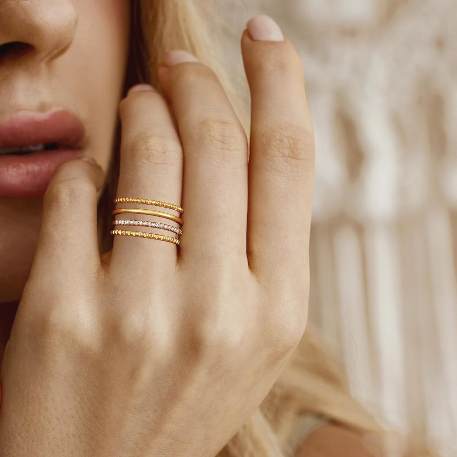 Gold Silver Stackable Rings for Women Non Tarnish 1.3mm Thin Silver Rings Set 14K Gold Plated Dainty Trendy Band Stacking Thumb Ring Jewelry Valentine Gifts Stuff Size 5-10 - Image 3