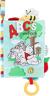 Kids Preferred Disney Baby Winnie The Pooh Deluxe Soft Book Abc's with Pooh On-The-Go Sensory Books for Babies with Crinkle Pages and BPA Free Teether
