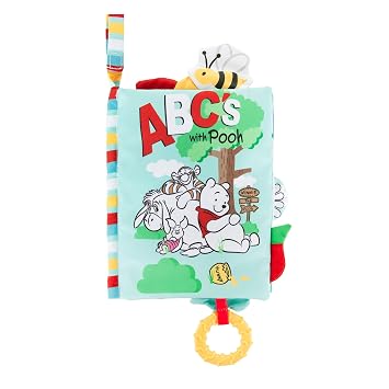 Kids Preferred Disney Baby Winnie The Pooh Deluxe Soft Book Abcs with Pooh On-The-Go Sensory Books for Babies with Crinkle Pages and BPA Free Teether