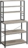 VASAGLE Kitchen Shelf Stand Shelf Microwave Shelf Standing 6 Shelves and 6 Hooks Microwave Steel Frame Industrial Design 40 x 80 x 167 cm Greige Black KKS019B02