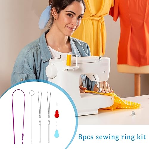 Miniatura 6 de Kit de 8 lazos de costura, pinzas de metal flexibles, herramientas de repuesto con cordón para cinturones de tela, tiras, sudaderas, pantalones
