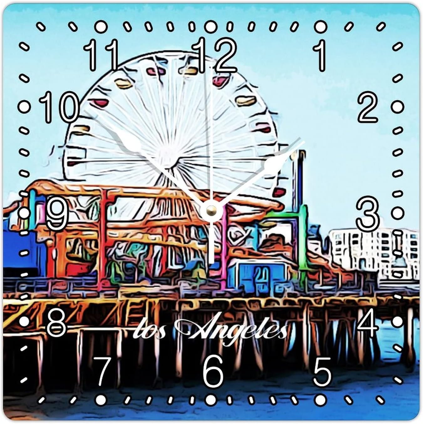 Square Wood Wall Clock United States Cityscape Los Angeles