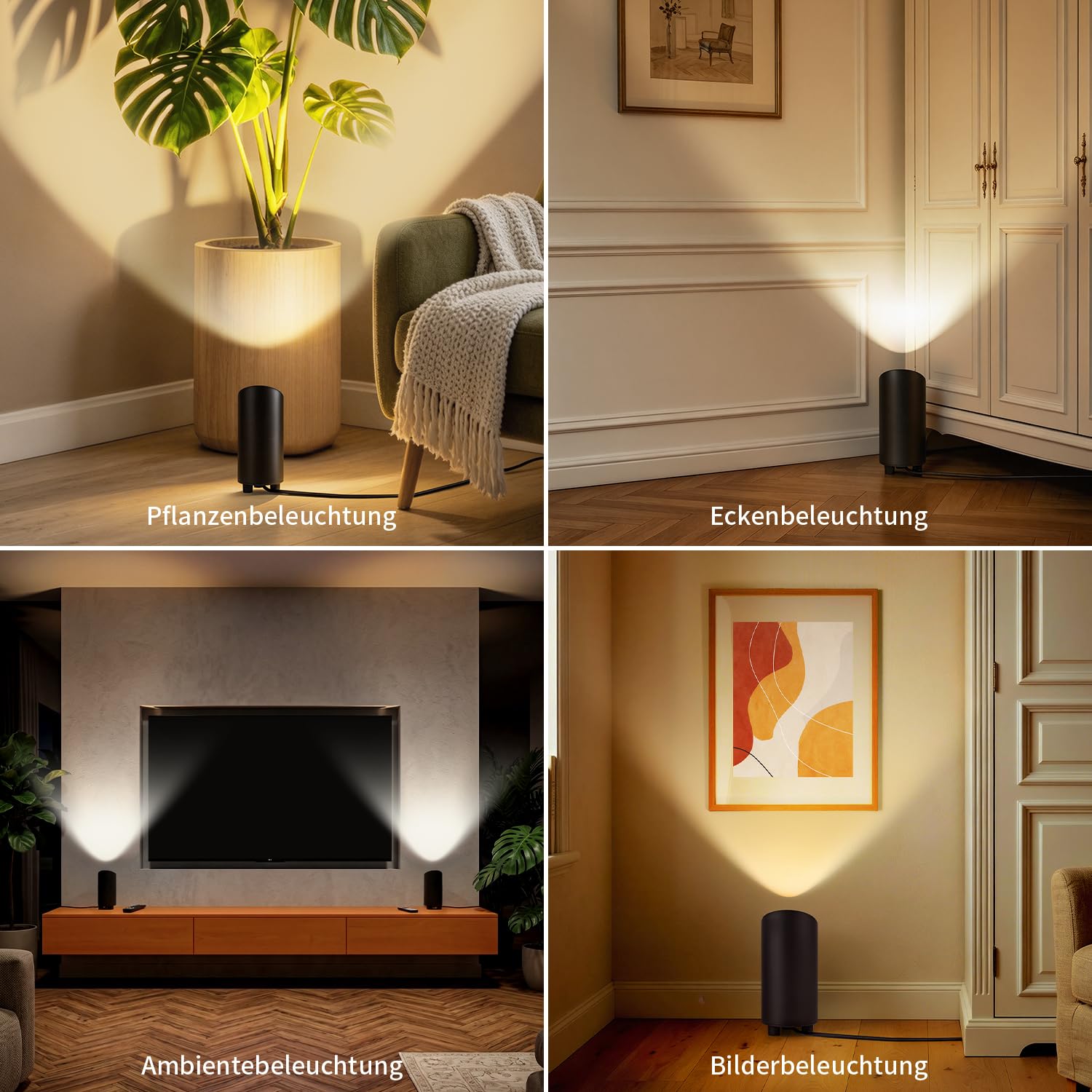 LED Bodenstrahler Innen 2er Set mit Fernbedienung & Fußschalter, Uplight Spot Dimmbar 3 Farbtemperaturen 10-100%, Timerfunktion, als Deko Lampe Wohnzimmer Schlafzimmer Flur, Geschenkidee für Familie