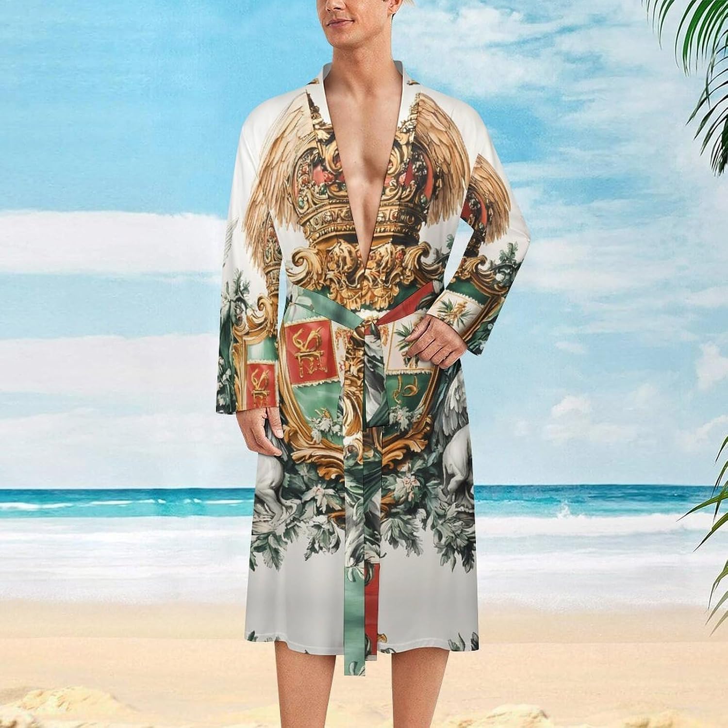 Italian Flag with Coat of Arms Mens Robe Long Bathrobe for Women Bath Robes Lightweight Soft Printed Sleepwear