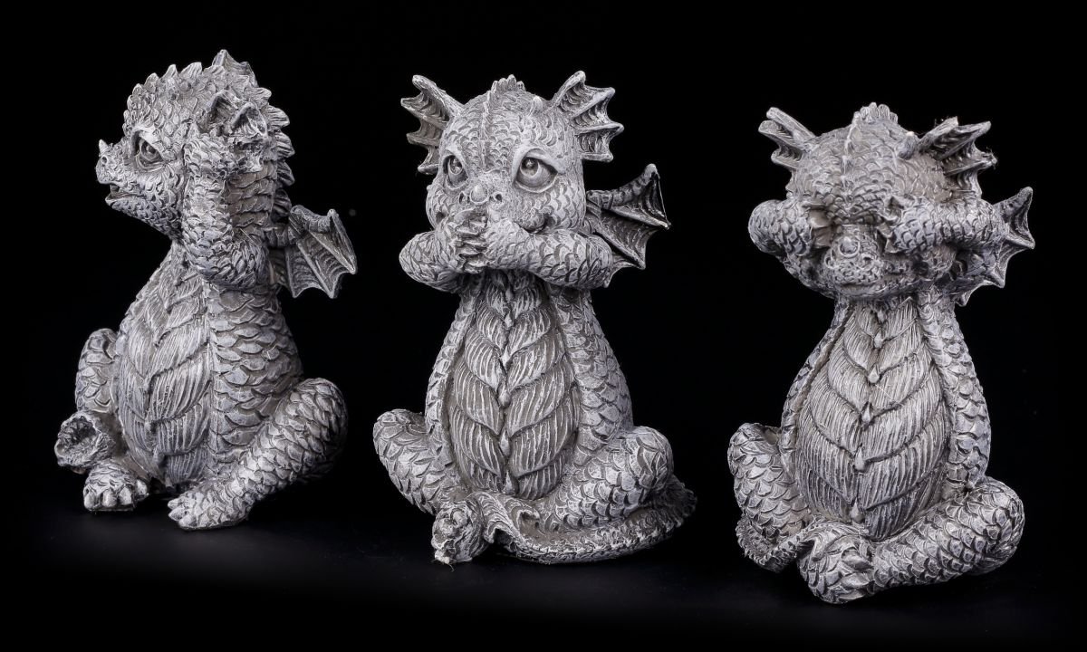 Niedliche Drachen Figuren 3er Set - Nichts böses sehen hören sprechen - Deko