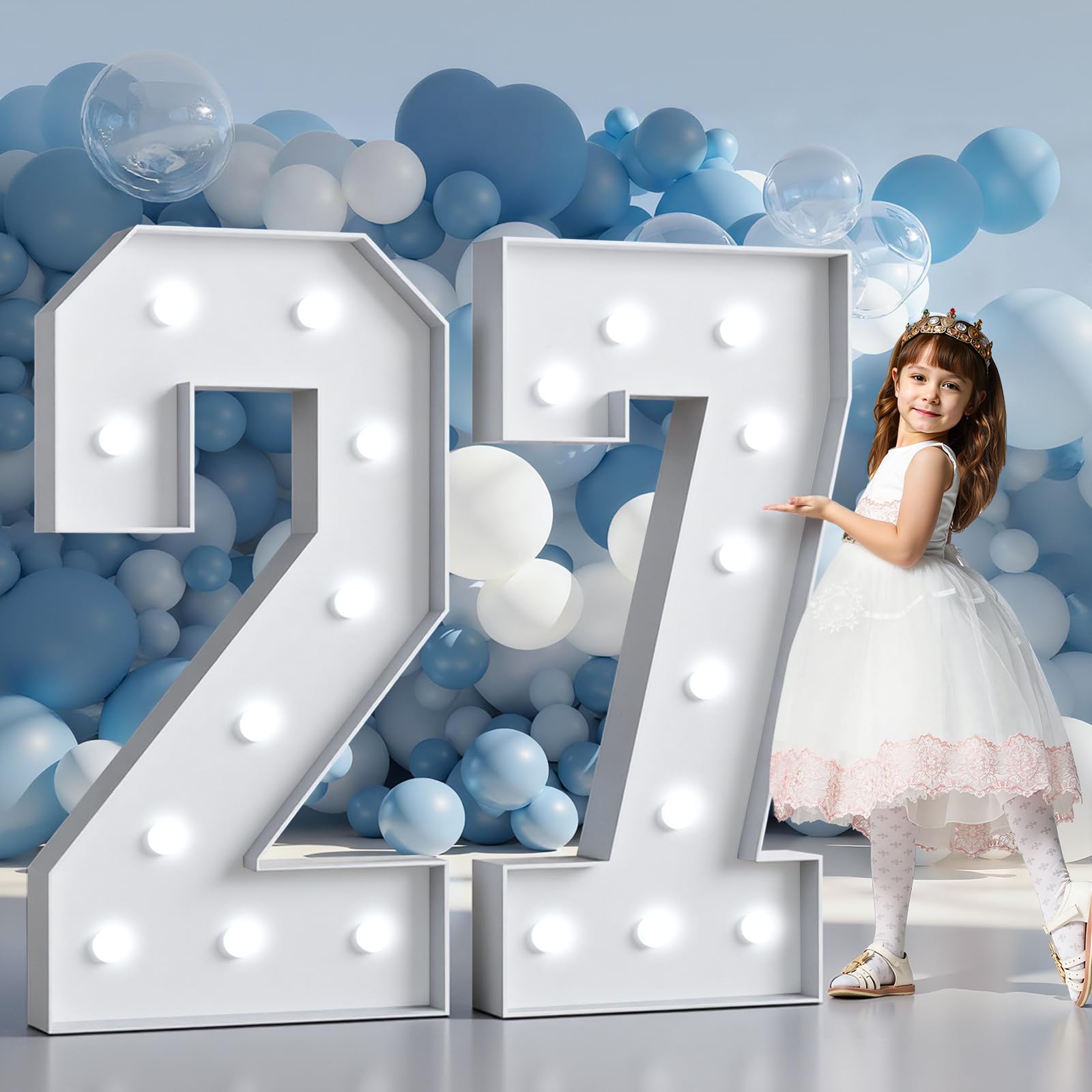 Decoraciones de cumpleaños 27 con números led gigantes de 4 pies y luces de fiesta