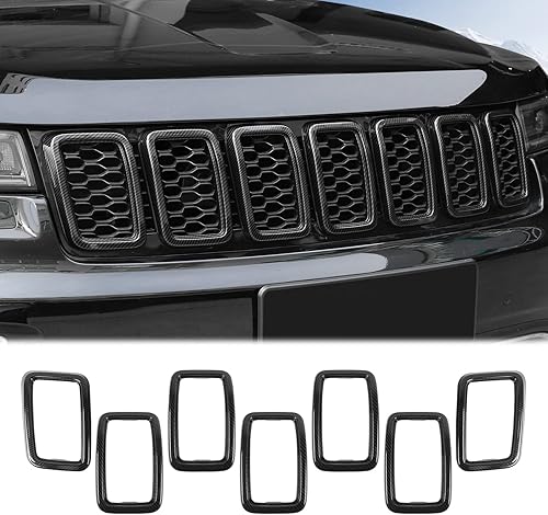Miniatura 8 de JeCar Kit de moldura de cubierta de anillos de parrilla delantera para Jeep Grand Cherokee 2017-2020 negro 7 piezas