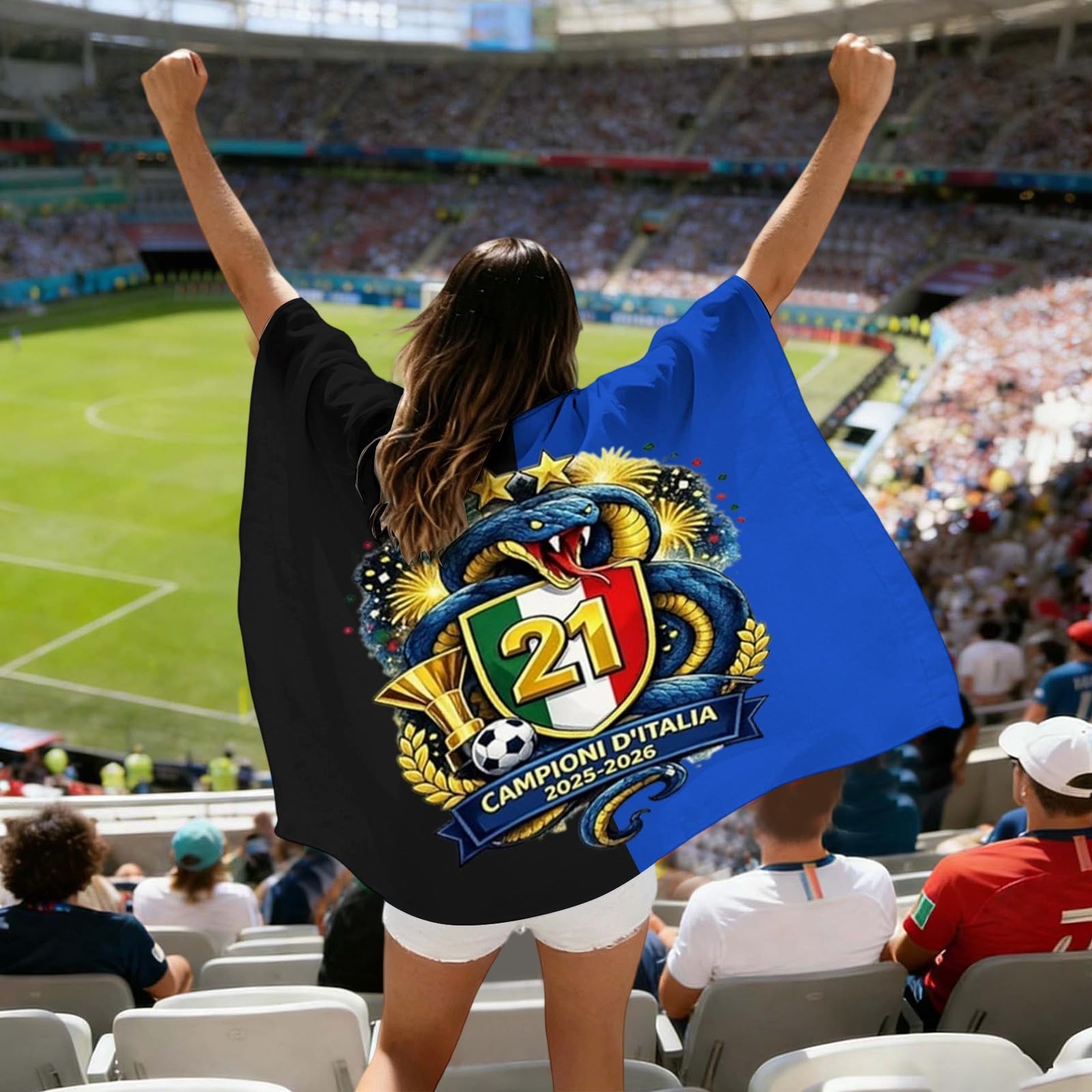 Bandiera Inter 21 Scudetto Neroazzurra Grande 90 * 150 cm - Stagione Scudetto 2025/26, Sciarpa Coperta per Tifosi, Dimensione 90x150 cm,scialle,Ideale per Stadio e Casa