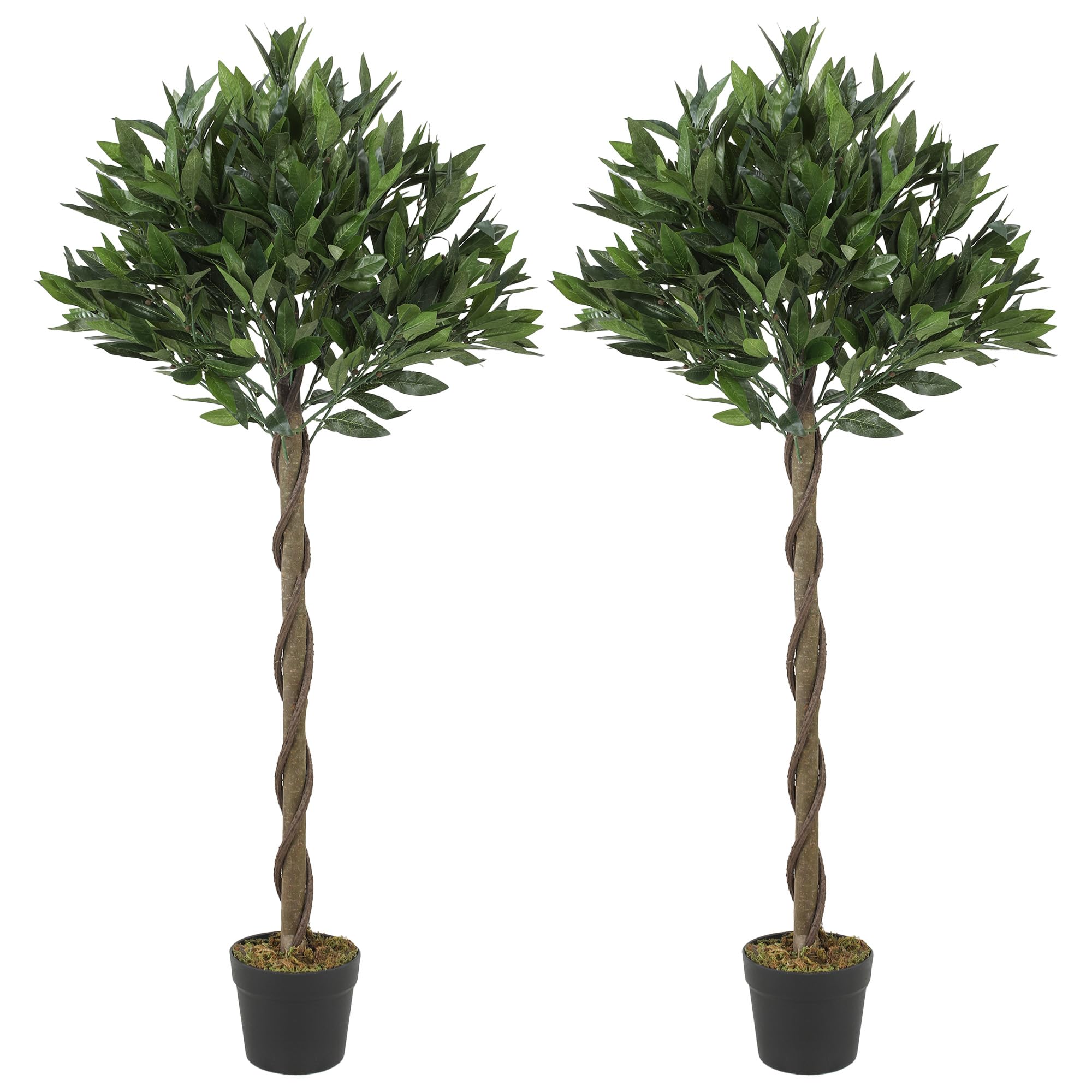 Outsunny Green Artificial Bay Laurel Topiary Trees With Twisted Trunk, Realistic Lush Topiary Ball Tree With Weighted Pot, 4Ft Indoor Ery Plant For Home Office Garden Decor, Set Of 2,
