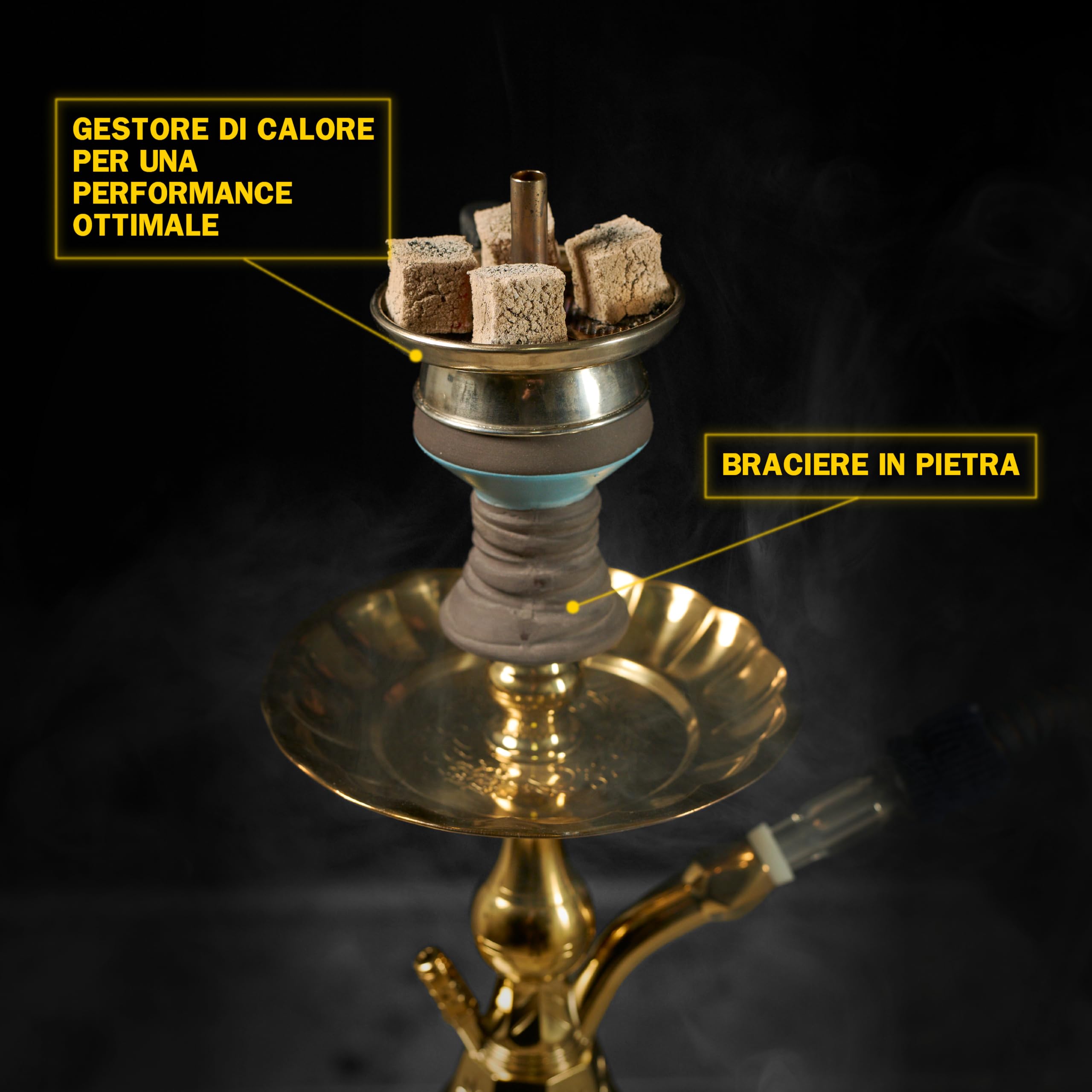 Dark Shisha Cachimba Luna Azul 44,5 cm + 50 Boquillas Higiénicas | Set Completo con Manguera Tradicional, Cazoleta de Piedra, Chimenea, Pinza y Juntas