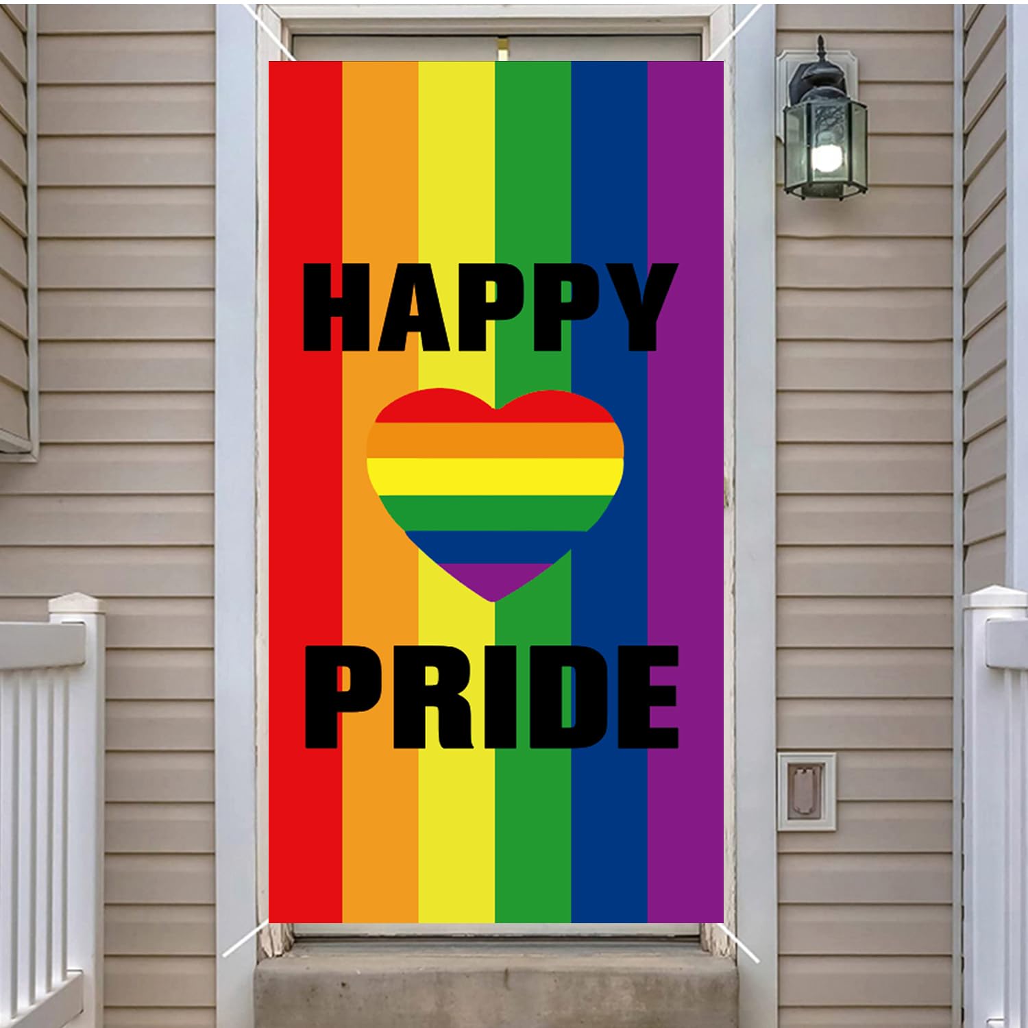 LOONELO Happy Pride Door Cover 70.8X35.4inch, LGBTQ Rainbow Pride Door Sign Flag, Gay Lesbian Bisexual Transgender Pride Day Photo Booth Backdrop for