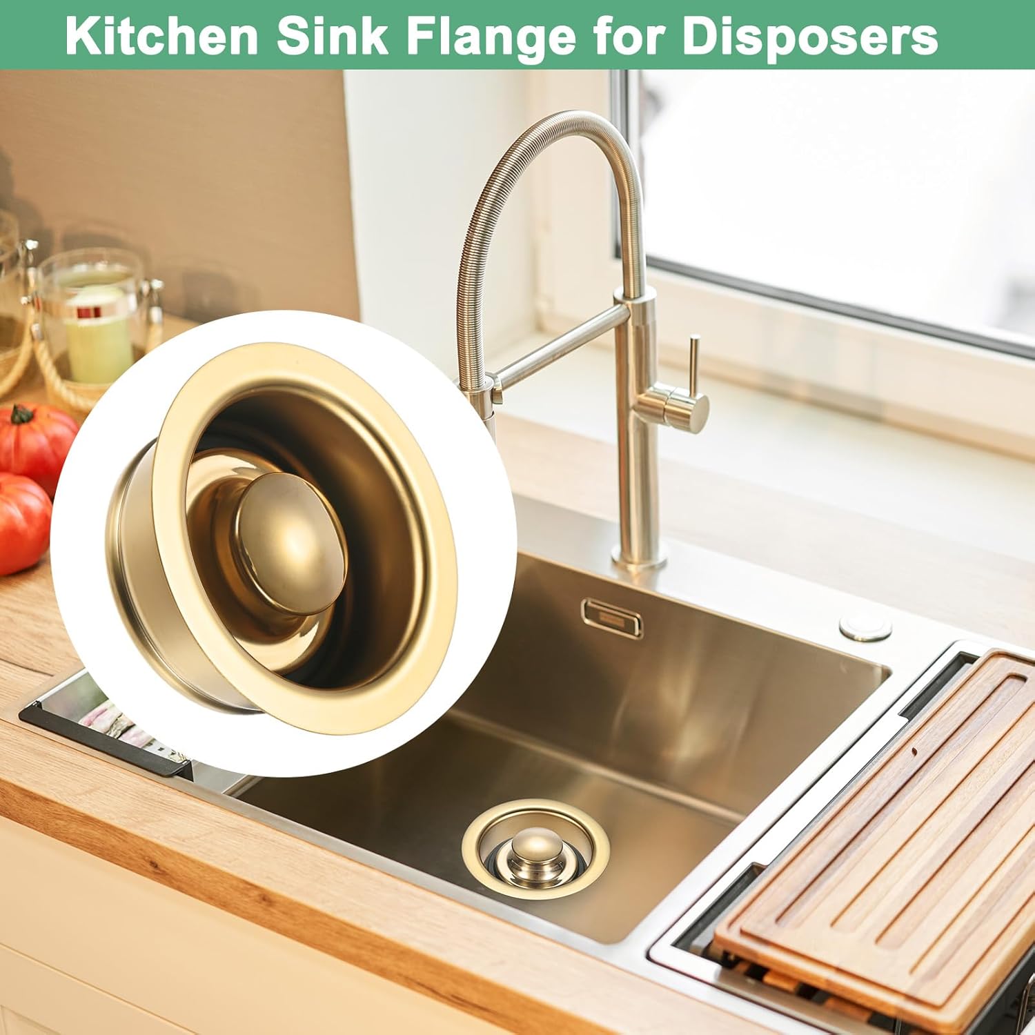 M METERXITY 2-Pack Garbage Disposal Sink Flange, Kitchen Sink Replacement Accessories, Garbage Disposal Parts, Universal Flange Fit for 3-1/2 Inch Standard Sink Drain Hole [Gold]
