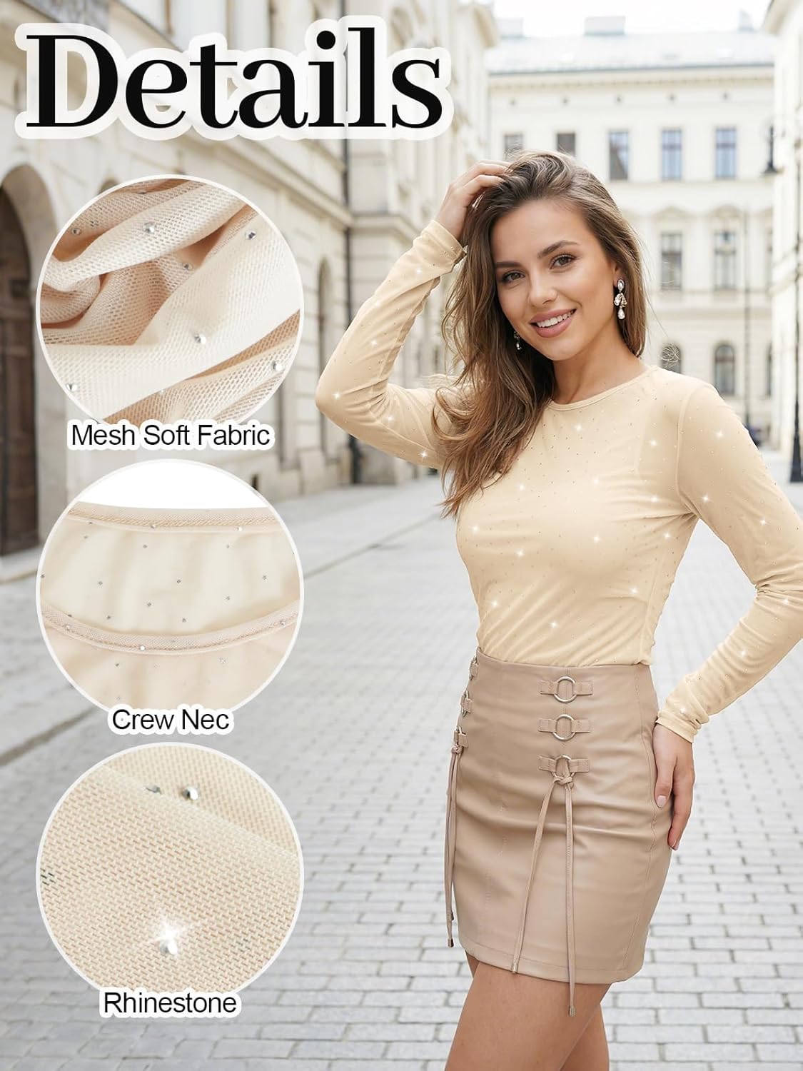 Glitter Sheer Mesh Tops for Women Lace Undershirts Mesh Long Sleeve Top Sexy See Through Shirt Sheer Concert Blouse - Image 6