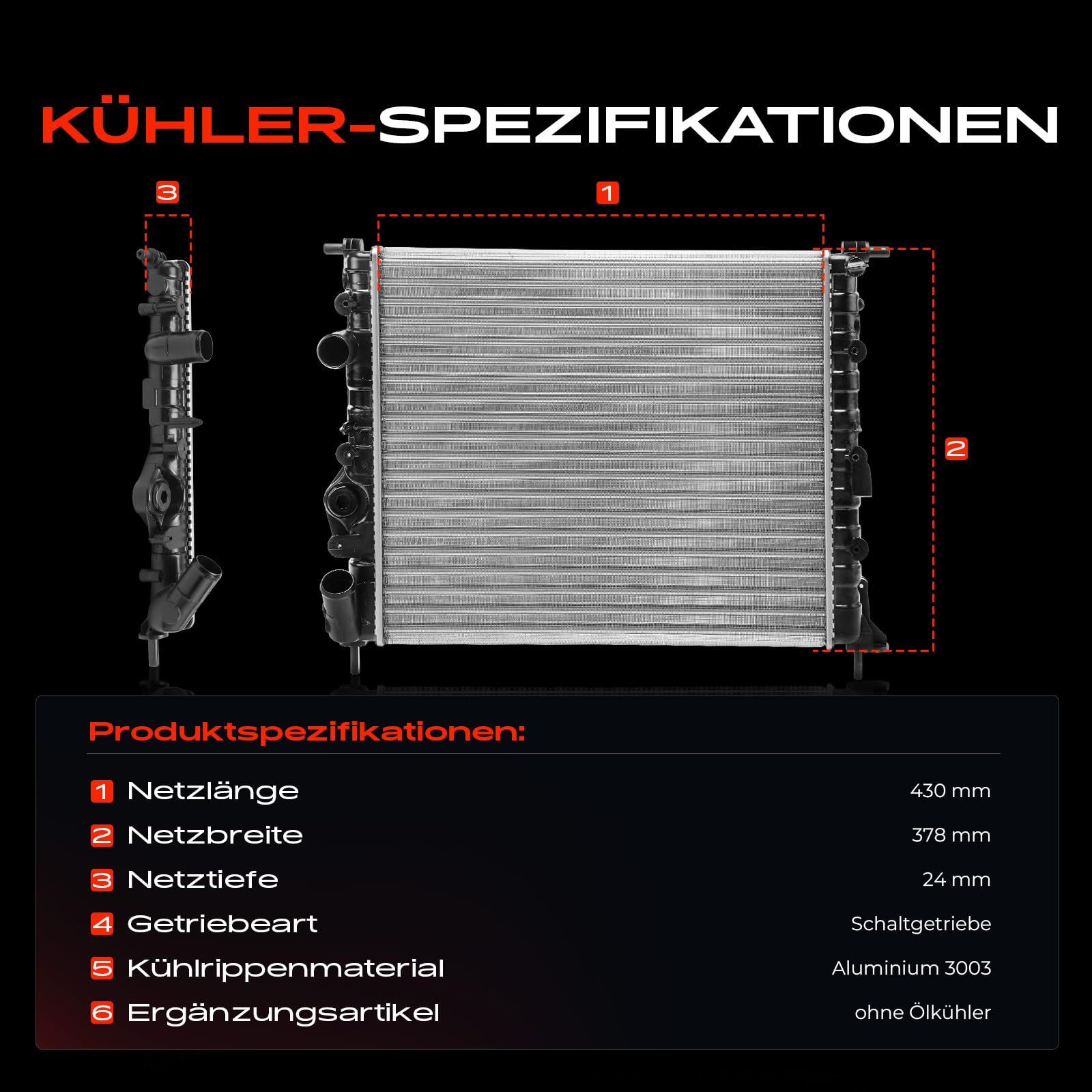 Frankberg Radiatore per raffreddamento acqua 7700838134 | Compatibile con: M.e.g.a.n.e I Classic LA0/1, Scatola Kubistar X76, Logan MCV KS, K.a.n.g.o.o KC0/1, Logan I LS
