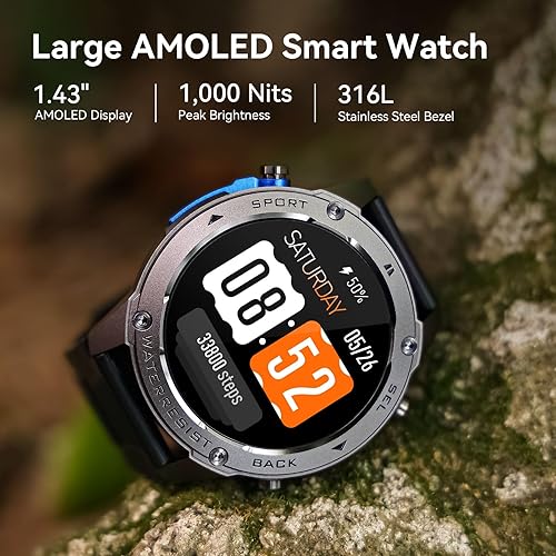 Miniatura 5 de Reloj inteligente militar para hombre con GPS 6, brújula de posicionamiento satelital de 164 pies, resistente al agua, para natación, batería de 500
