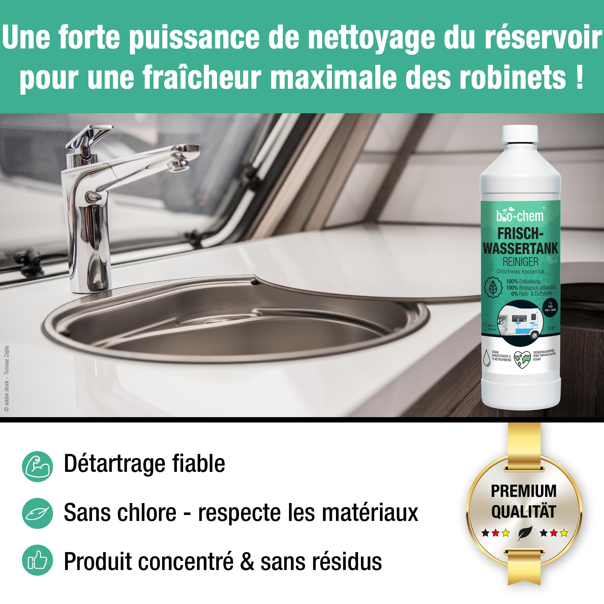 bio-chem - Nettoyant pour réservoir d'eau Douce 5L - Entretien des réservoirs de Caravane et Camping Car - Contient de l'acide citrique Naturel - Produits et Accessoires véhicules de Camping