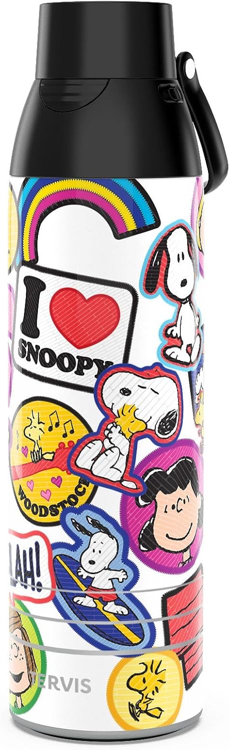 Tervis Venture Water Bottle Peanuts - Sticker Collage Made in USA Double Walled Insulated Tumbler Travel Cup Keeps Drinks Cold & Hot, 26oz, Stainless Steel