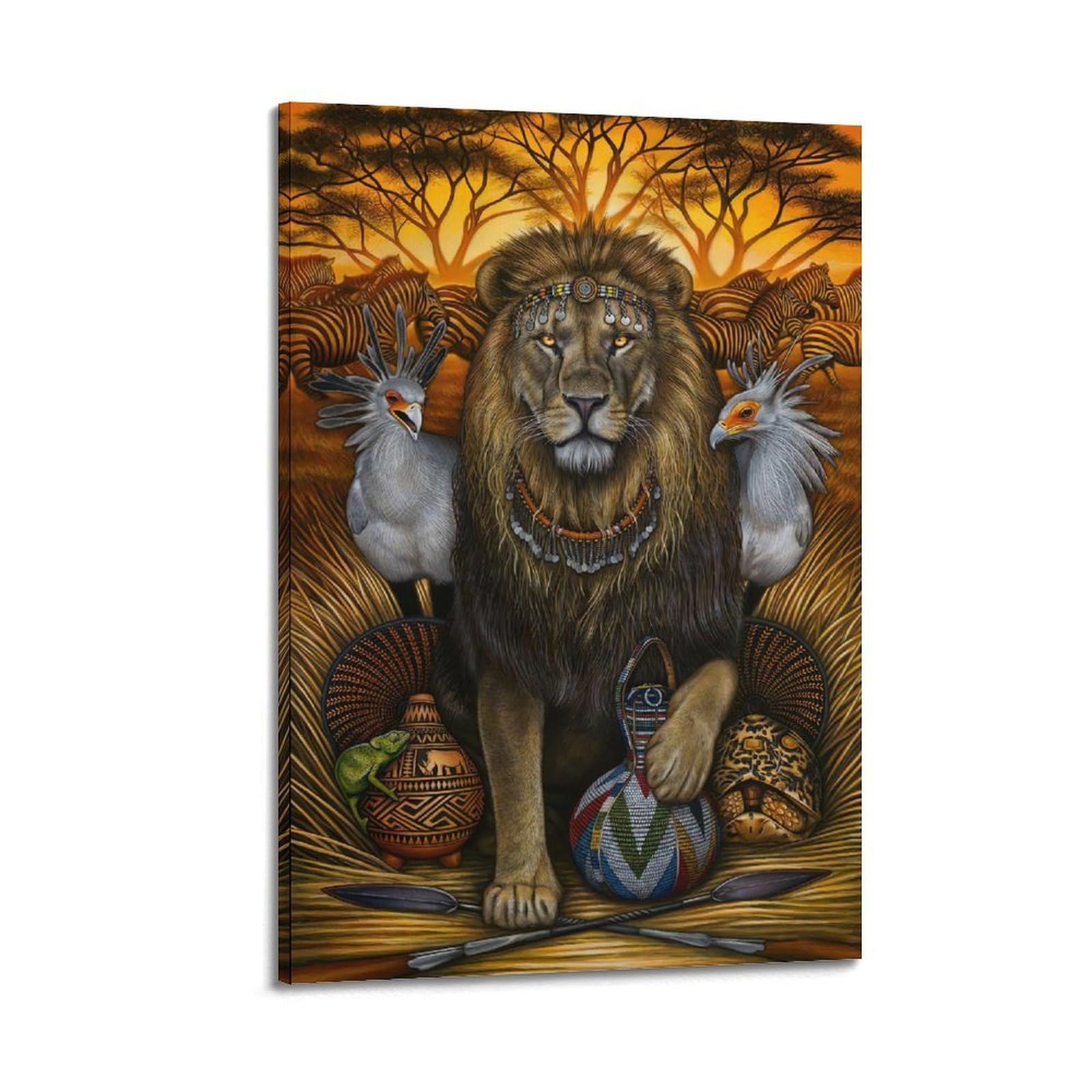 Xkuga Boys Frame-Style African Lion Poster Nature Vintage Wildlife Savannah King Modern Decorative Canvas Prints - Ideal Wall Art For Family, Man Cave, Game Room, & Girls Bedroom 24X36inch(60X90cm)