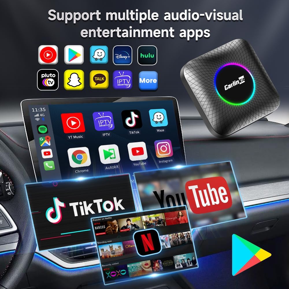 CarlinKit Ai Box 3.0 interface showing various multimedia and navigation apps