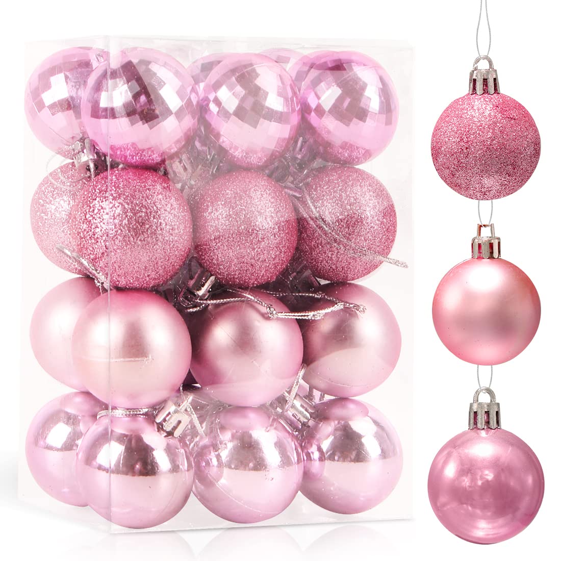 Bolas de Navidad, 24PCS Bolas para Arbol de Navidad, Decoracion Arbol Navidad, Adornos Arbol Navidad, 4 cm (Rosa)