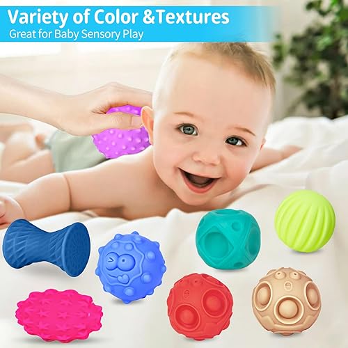 Miniatura 9 de Ynanimery Paquete de 12 bolas sensoriales para bebés, juguetes sensoriales para bebés de 6 a 12 meses, juego de bolas múltiples texturizadas para