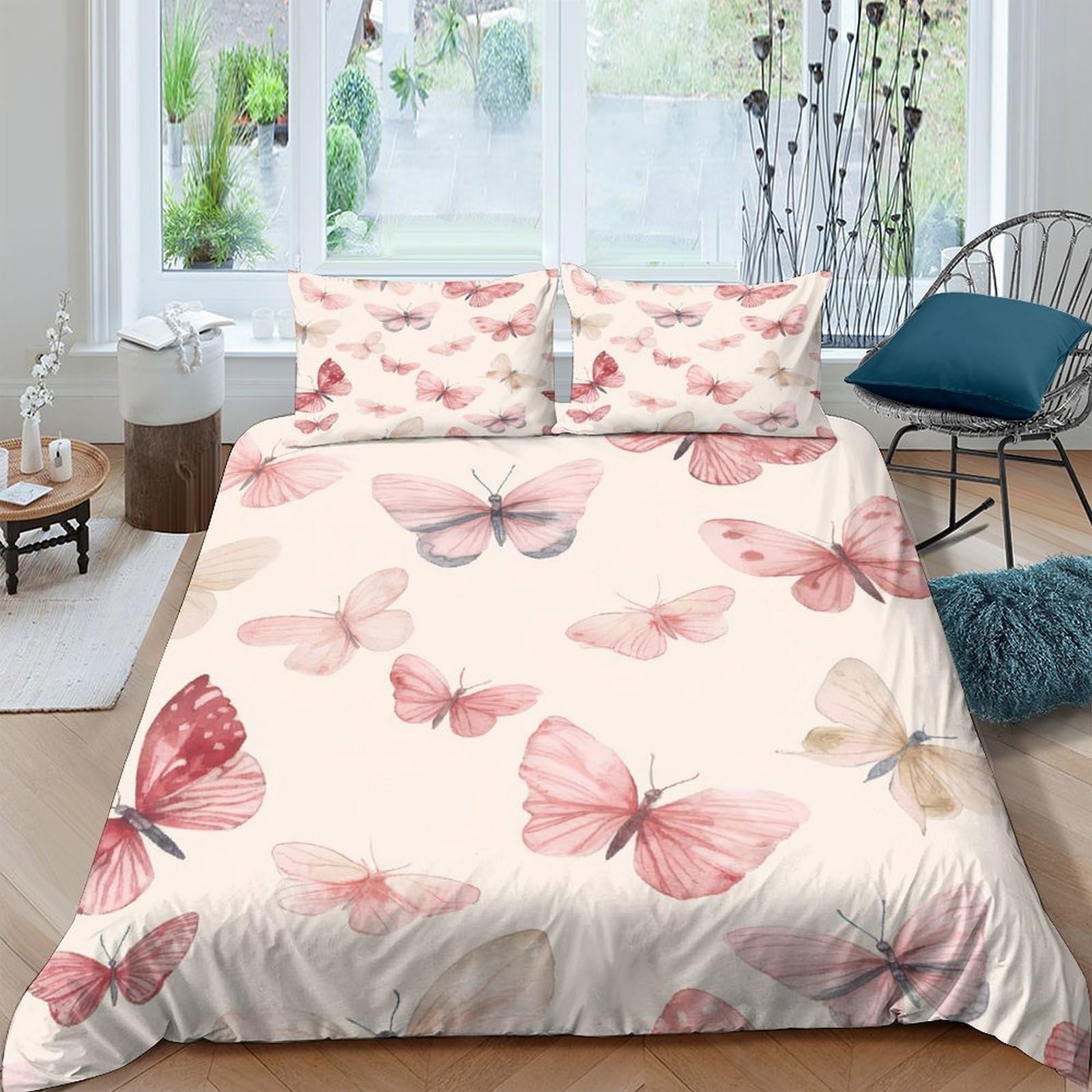 Ctjqhvkz Style-10 3D Printed Pink Butterfly Fitted Sheet Microfiber Soft Breathable Pastel Butterfly Bed Cover For Bedroom Dorm Decor Mattress Protection Single（135X200cm）