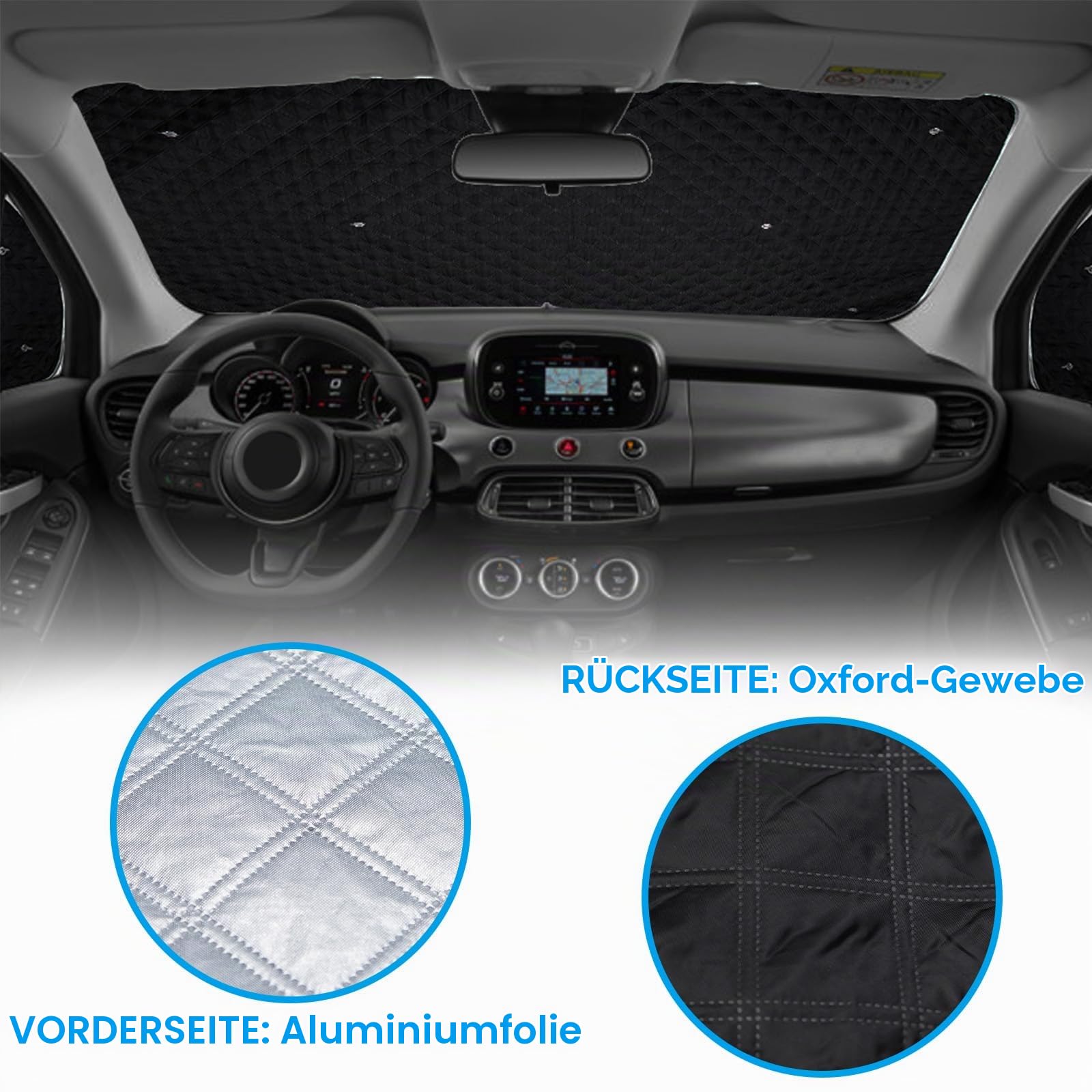 Sonnenschutz Frontscheibe für FIAT Ducato Thermomatten Wohnmobi BlockiertUV | 3 Stück Frontscheibenabdeckung Aluminium für Wohnmobil Windschutzscheiben