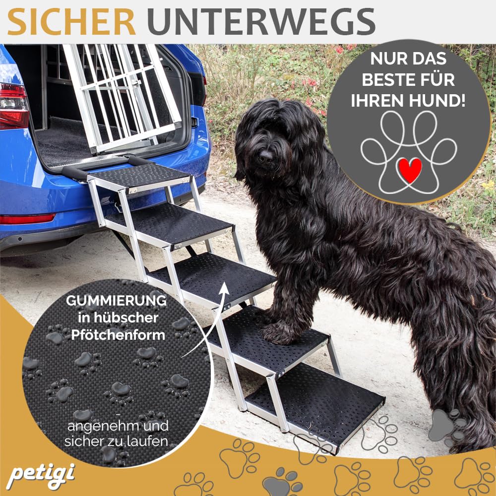 Petigi Auswahl Hunderampe für Auto, Aluminium, Hunde Rampe, Hundetreppe, SUV, rutschfest, Belastbarkeit 50 kg, 70 kg, 90 kg oder 150 kg