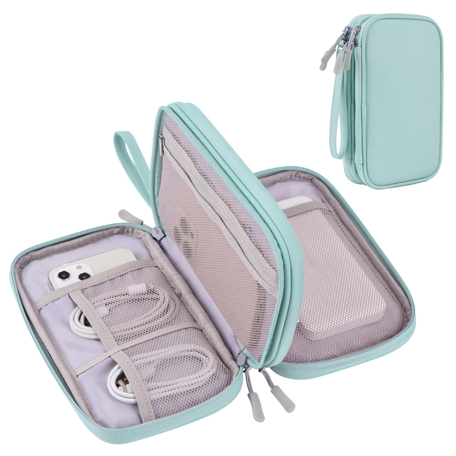 DDgroTech Organizer Travel Carrying Case Cables Pouch Organize and Storage Accessories Electronics Cords Charger Earphones Power Bank (Mint Green, PU-M)
