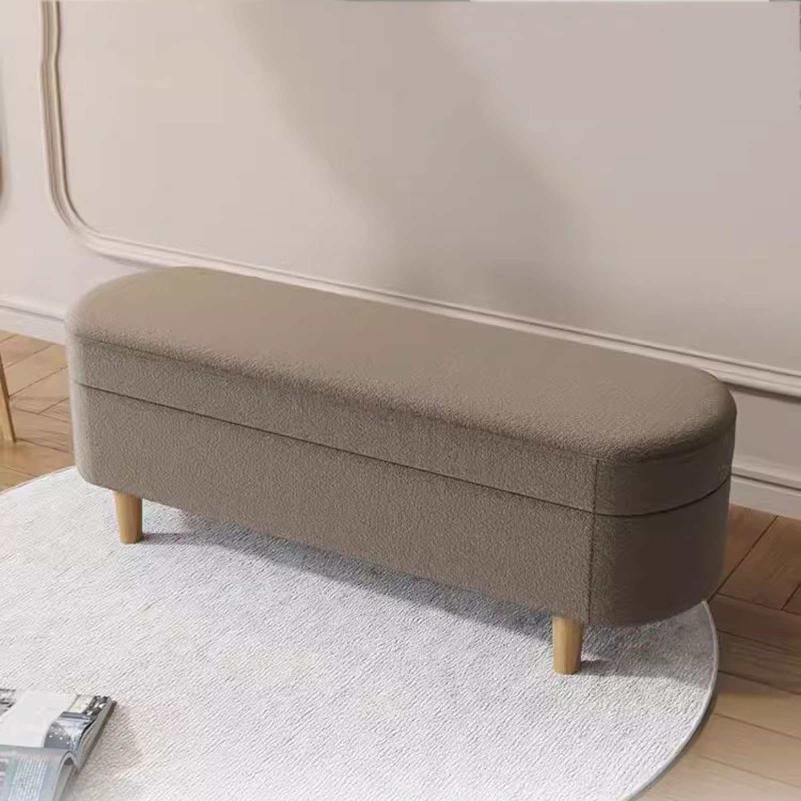 Banc à chaussures pour entrée en velours avec coffre de rangement et assise de lit