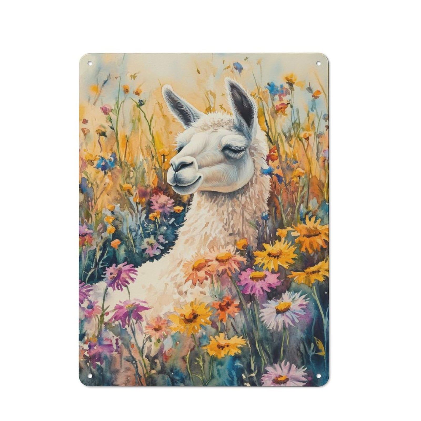 Junmoney Llama In A Field Of Flowers Tin Wall Plaque 40X30cm With For Man Cave Or Games Room, A Housewarming Gift For Leisure-Room Decor Enthusiasts