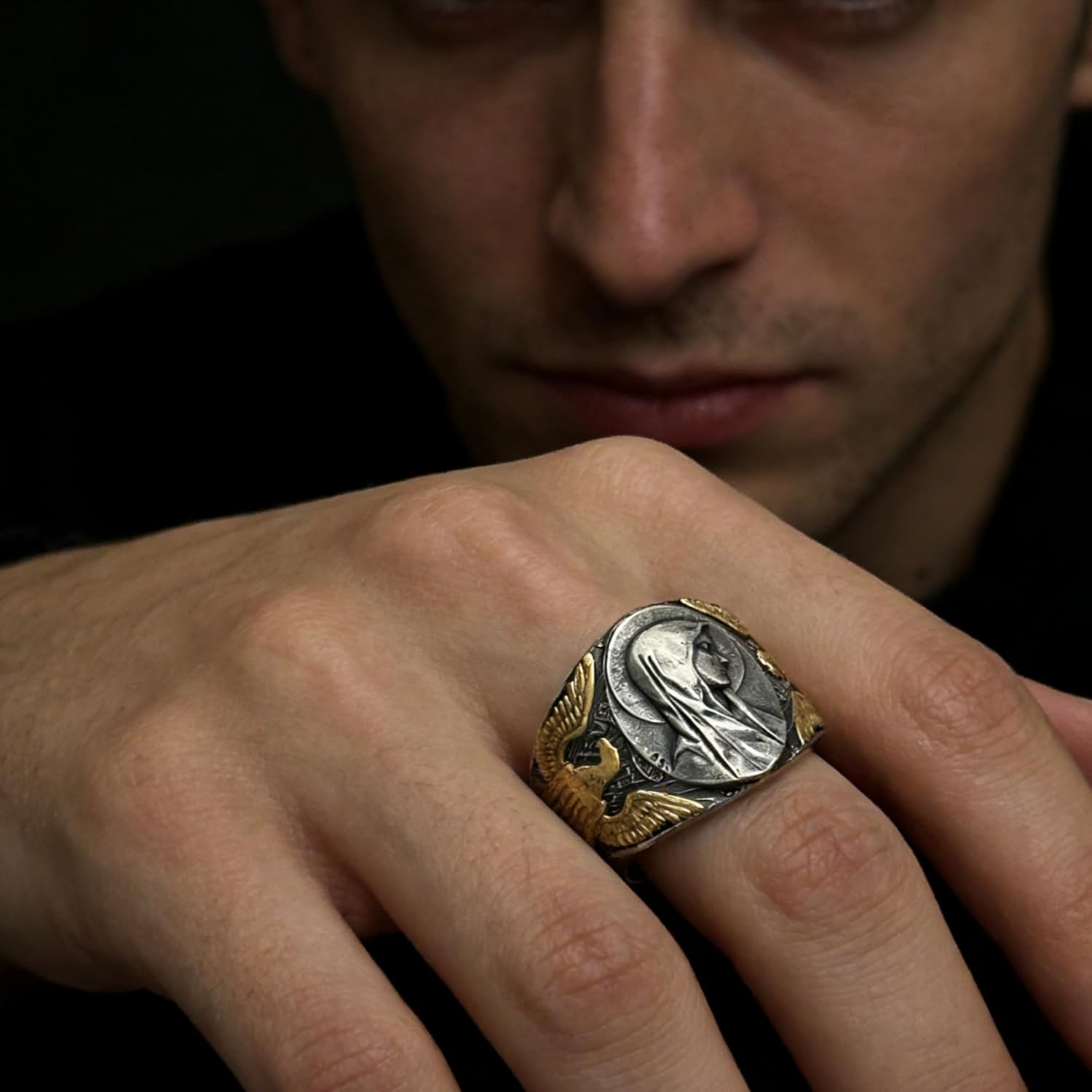 Virgin Mary Silver Coin Ring – Adjustable Open Design, Vintage Silver Coin, Double-Sided Engraving, Perfect for Spiritual Jewelry Lovers, One Size Fits Most - Image 5