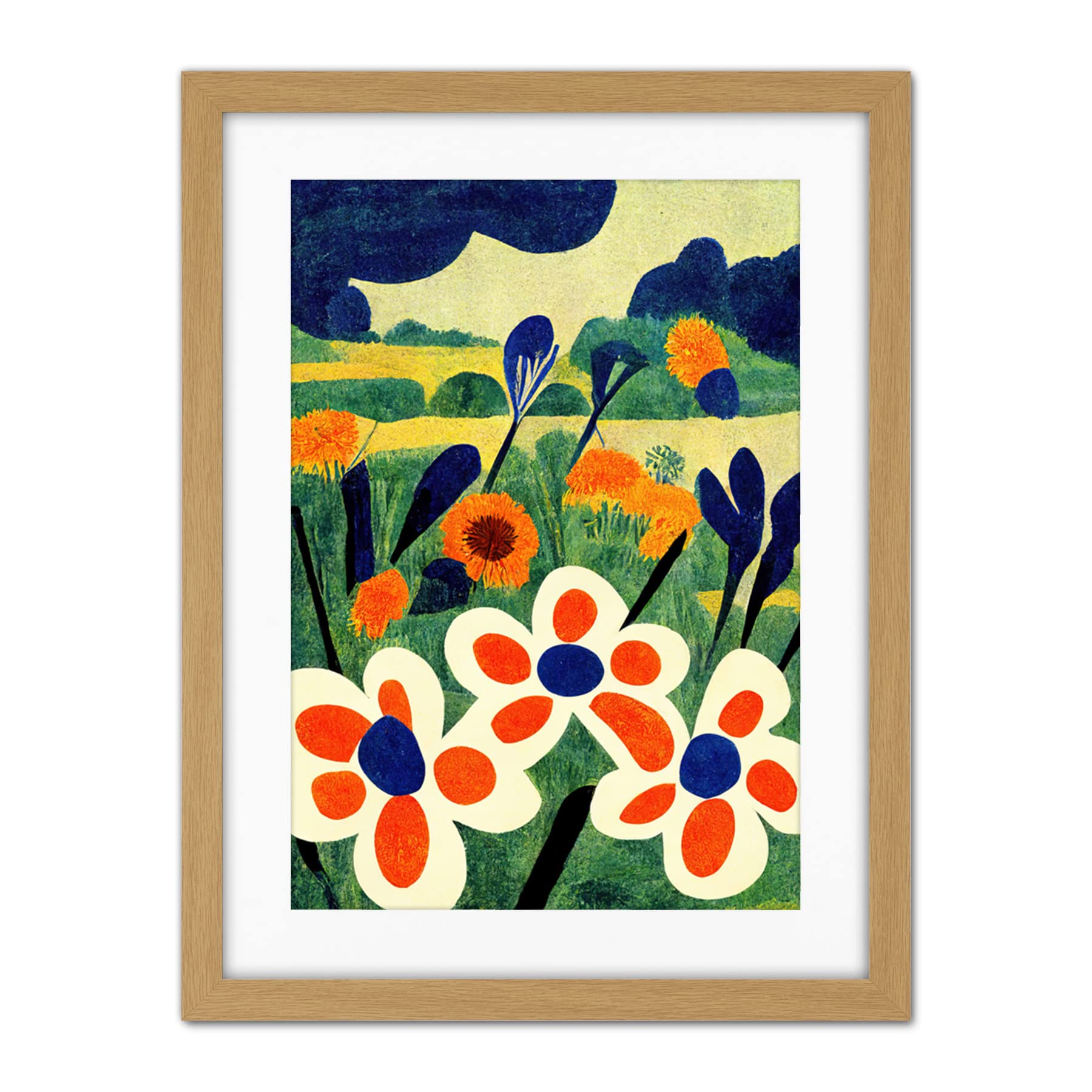 Doppelganger33 LTD Henri Matisse Style Meadow Flowers Iris Artwork Framed Wall Art Print 18X24 Inch