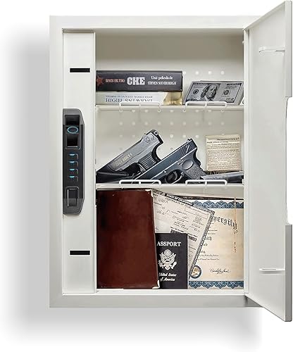 Miniatura 7 de Caja fuerte de pared de acceso rápido con cerradura de reconocimiento de venas de dedo, caja de seguridad de pared blanca con tablero perforado,
