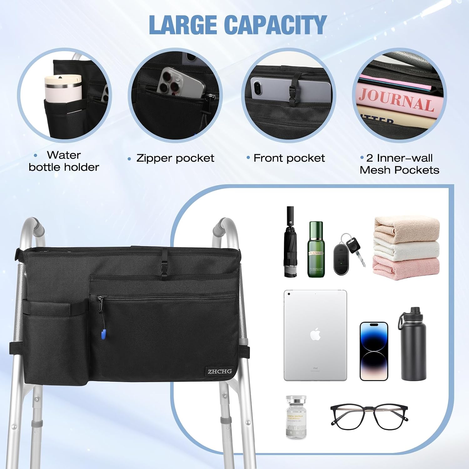 ZHCHG Walker Bag with Cup Holder, Walker Accessories for Seniors Detachable image 3