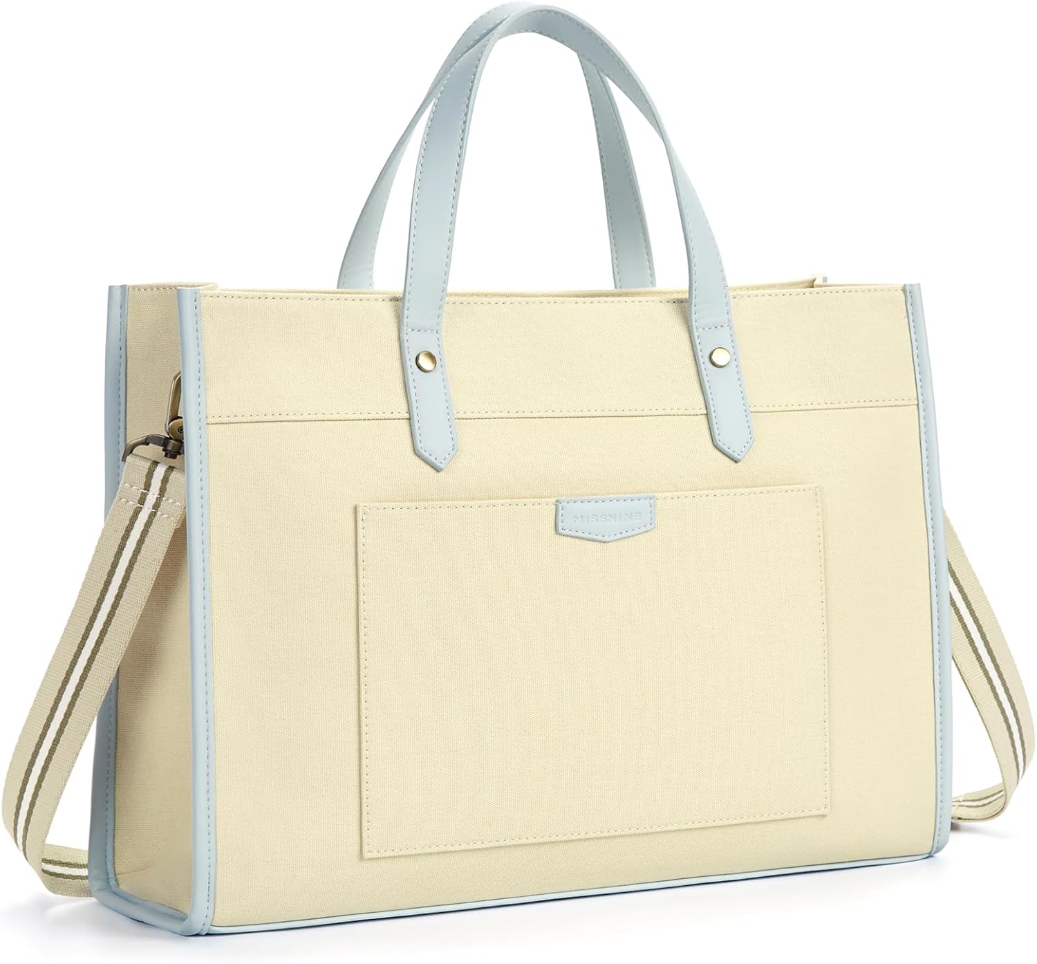 Missnine Laptop Tote Bag Canvas Laptop Bag 15.6 inch Work Shoulder Bags Casual Briefcase Handbag for Travel, Office, College (Light Blue)