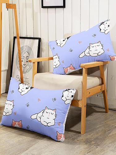 Miniatura 4 de Juego de sábanas Kawaii de 4 piezas con estampado de gatitos lindos con 1 sábana encimera y 1 sábana bajera + 2 fundas de almohada para niñas (gato