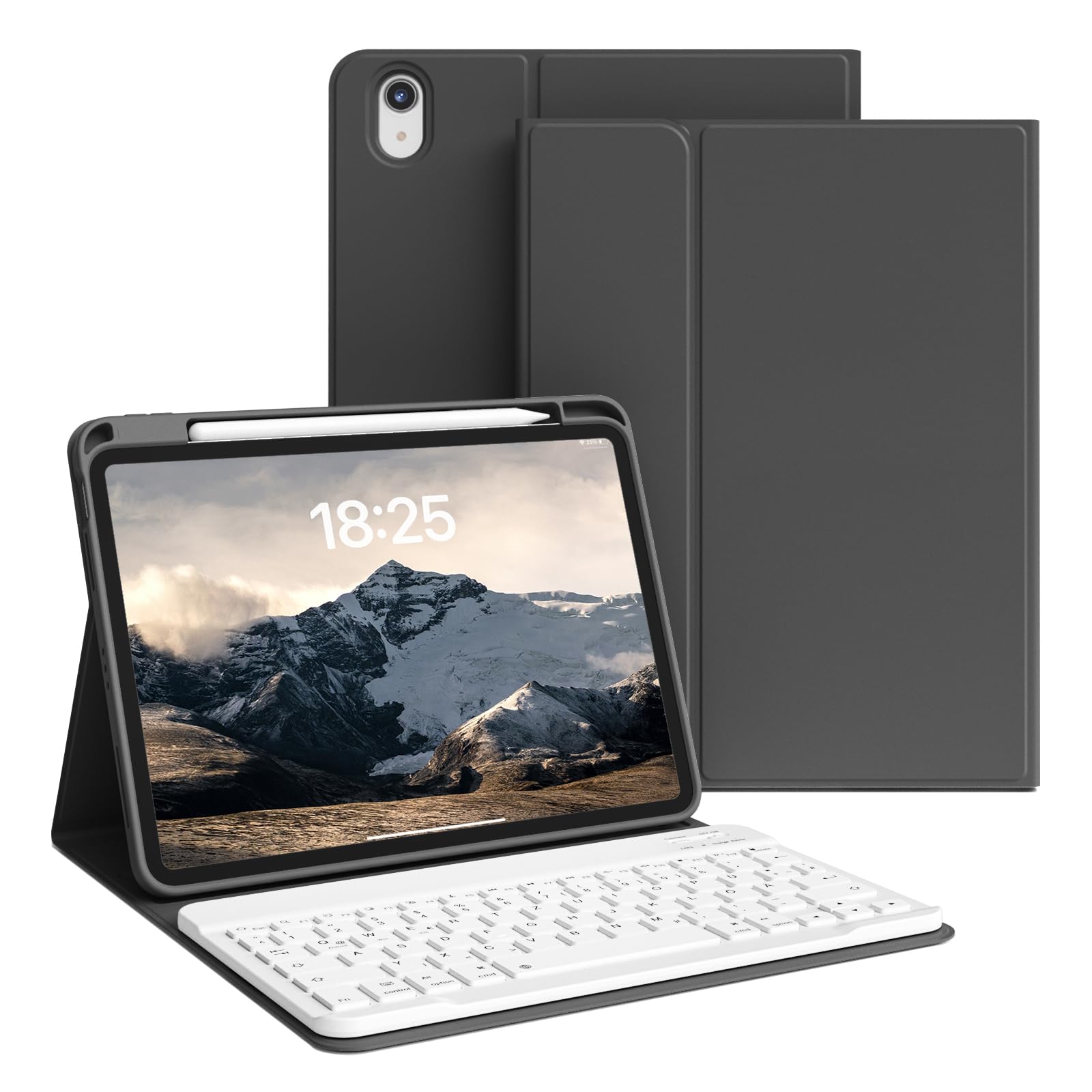 ZKTUYU Hülle mit Tastatur für iPad (A16) 11./10. Generation 2025/2022 | Magnetisch Abnehmbare Tastatur, QWERTZ Layout, Stoßfeste TPU Schutzhülle mit Stifthalter, für iPad 11/10 Gen, Schwarz
