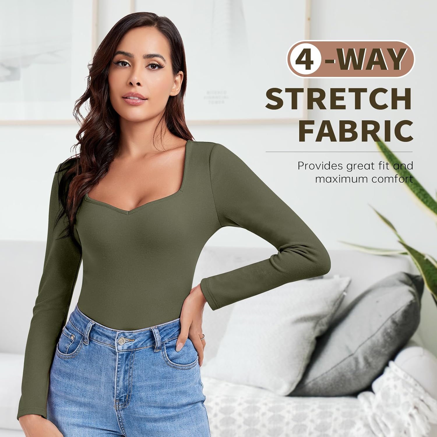 Women's Deep V Neck Wrap Tops Thermal Long Sleeve Shirts Sexy Fitted Tops Winter Fleece Lined Tunic Tops Warm Ruched Top