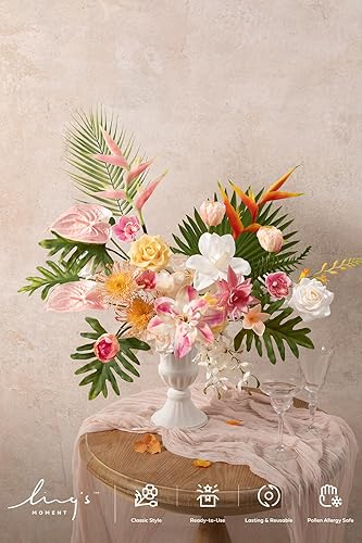 Miniatura 2 de Ling's Moment Juego de cajas combinadas de flores artificiales y vegetación color rosa terracota y crema, flores falsas lilas y malvas para ramo de