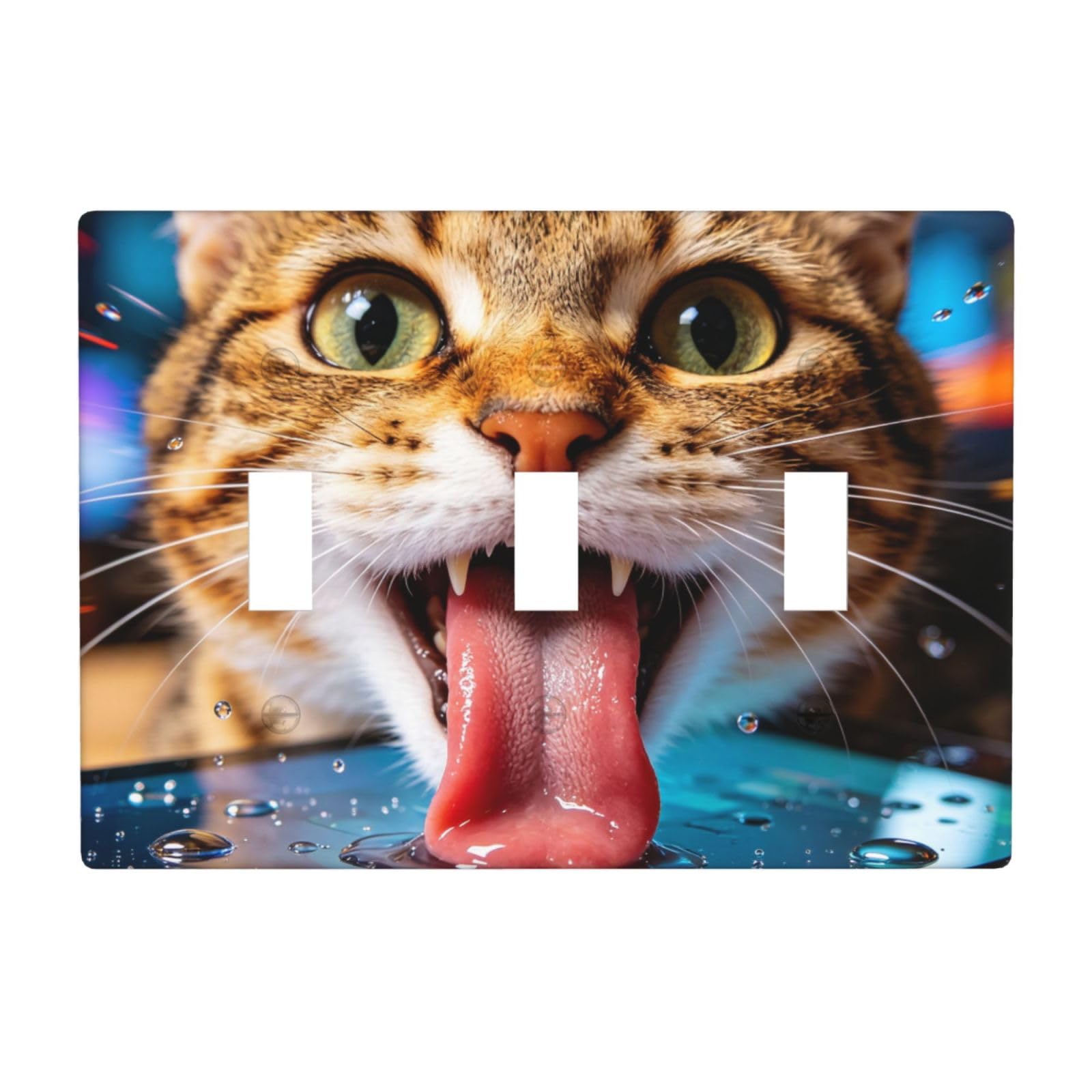 Cats Drink Water 3 Gang Switch Plate Cover-Unbreakable Polycarbonate Wall Plate, Heat Resistant Toggle Switch Decor for Home