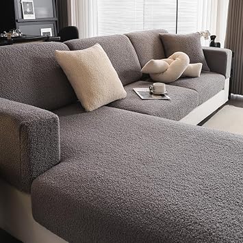 Elastic Couch Cushion Covers for Sectional Sofa,Washable Stretch Soft Sofa Slipcovers,Wear-Resistant Universal Furniture Protector,Gray_Chaise Cover