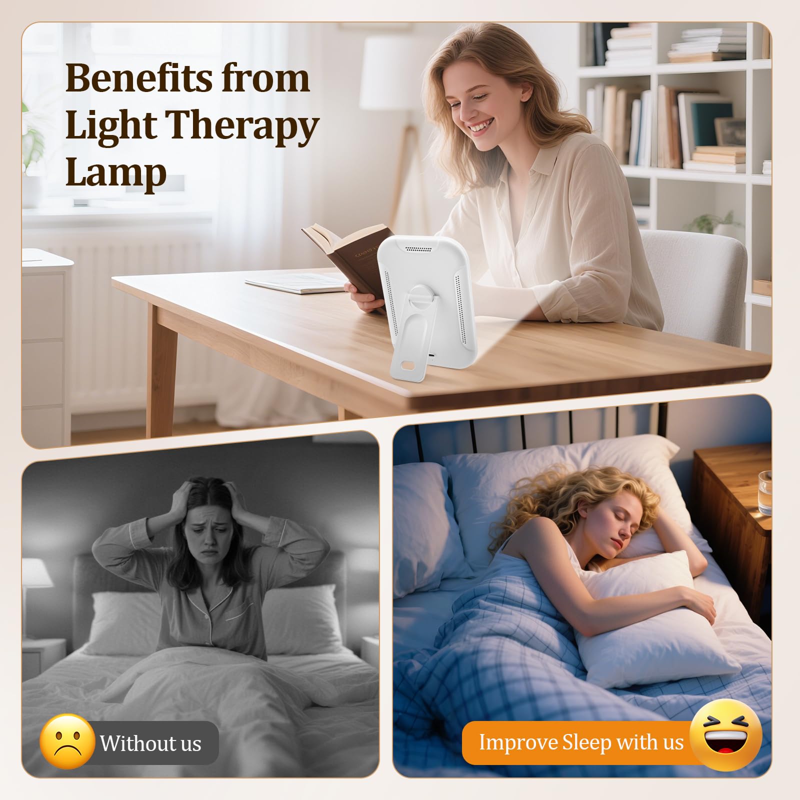 Tageslichtlampe 10000 Lux, LED Lichttherapielampe UV-freie Simulation von Tageslicht, Vollspektrumlampe Sonnenlicht Lampe mit 3 Farbtemperaturen, 5 Helligkeitsstufen, Stufenloses Dimmen, 4 Timer