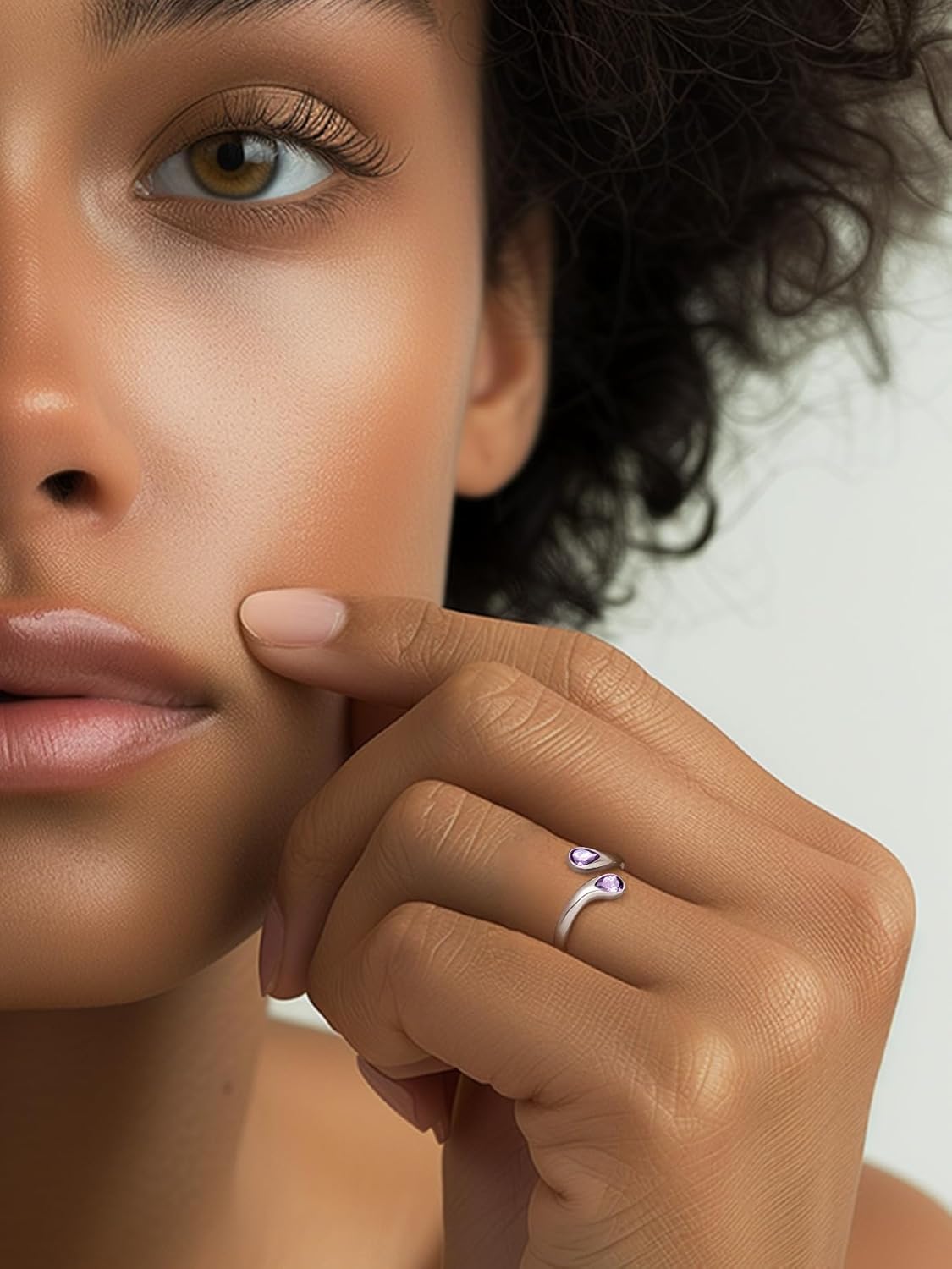 Silvora 925 Sterling Silver Adjustable Ring Wrap Birthstones Open Rings for Women Ring with 2 Pear Shaped Gemstone, Birthstone Ring for Mother - Image 9