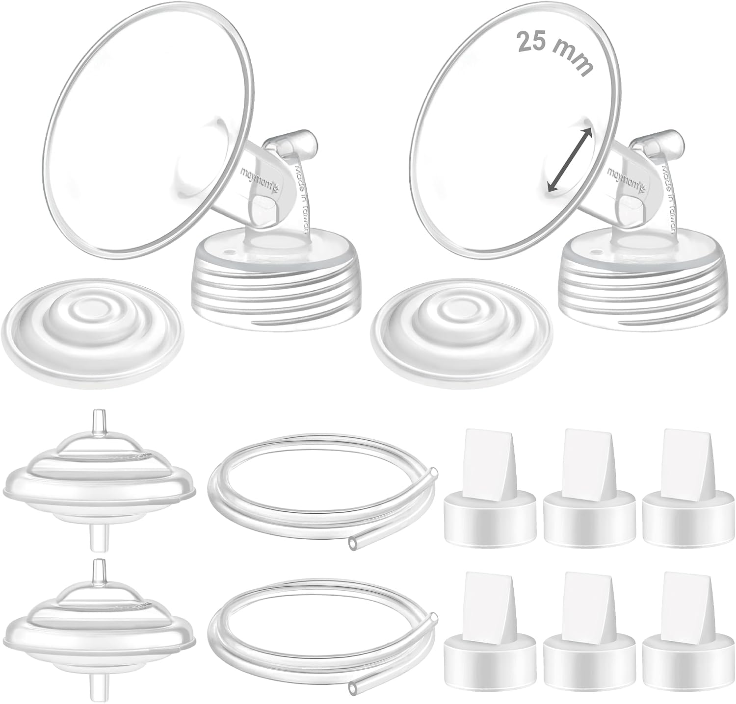 Maymom Pump Parts Compatible with Spectra S1 S2 9 Plus Pumps; Incl Wide Mouth Flange (25 mm) Backflow Protector Membrane Duckbill Valve Tube; Not Original Spectra Shield Parts