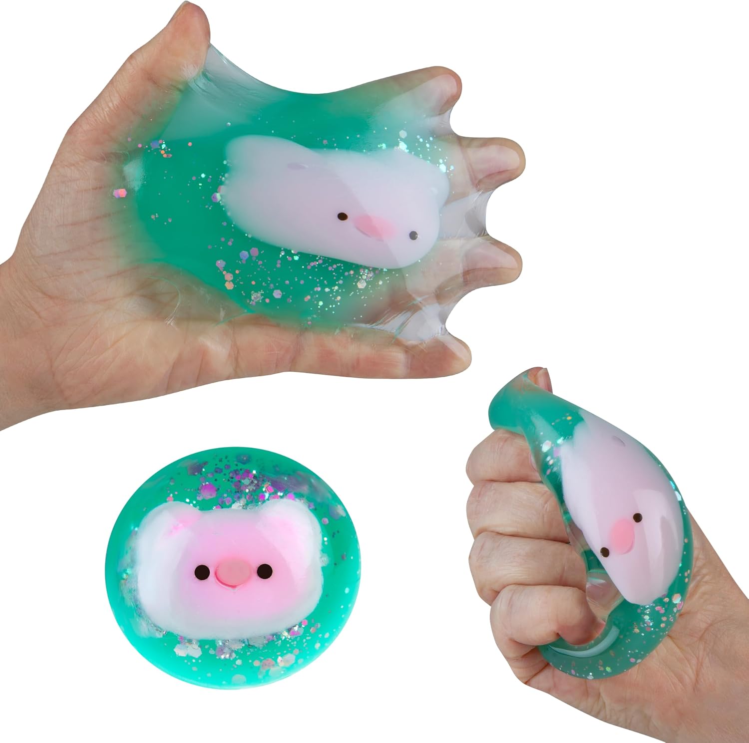 ORB Tabalicious SqweeziPals TABA Squishy Pig Toy - Cute, Sticky TABA Glitter Orb with Squishy Pink Pig Inside - Animal Themed Stress Ball Squishies - Kawaii Sensory Fidget Toys for Kids and Adults