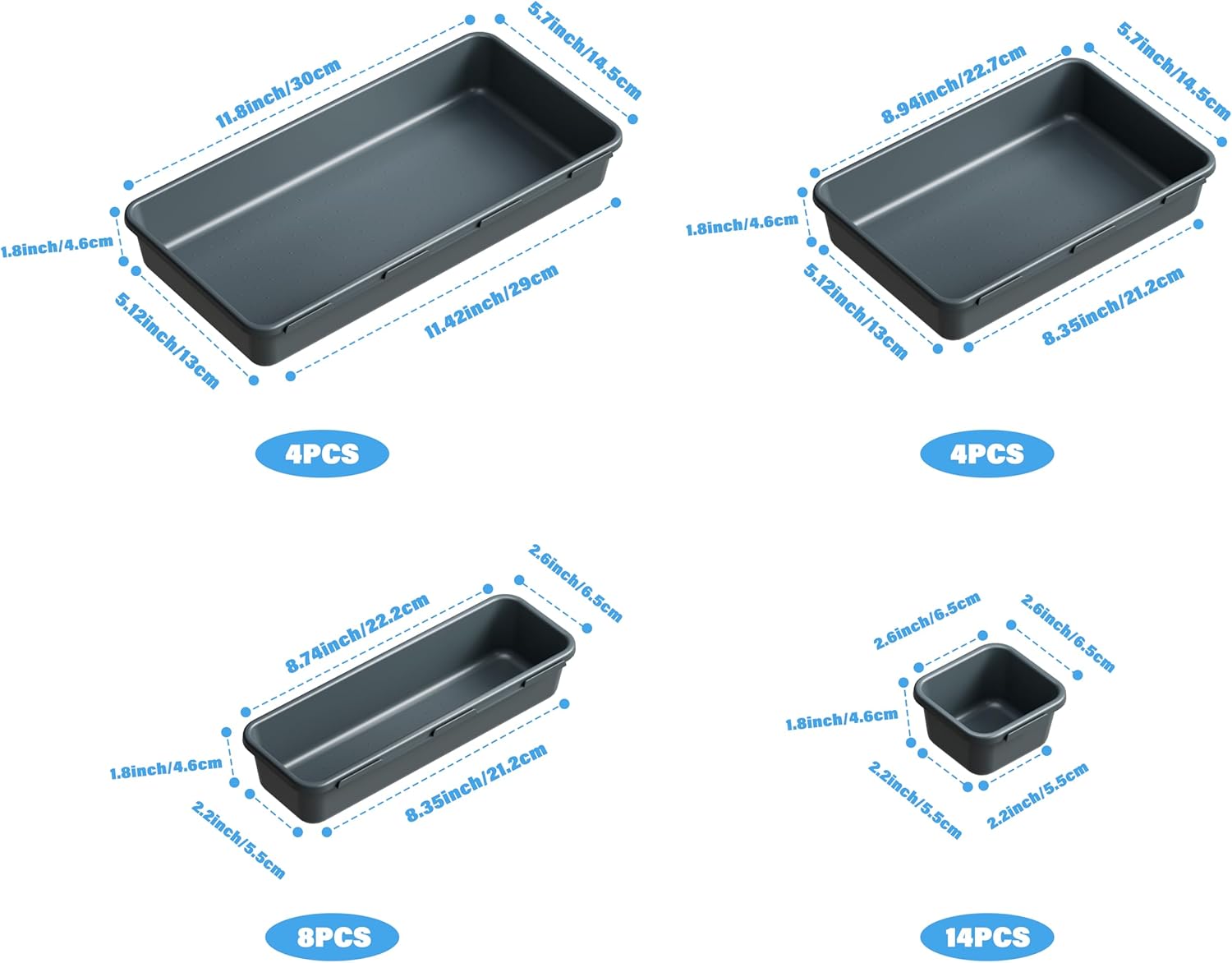 Gonice 30 PCS Black Interlocking Desk Organizer, Plastic Drawer Organizer Tray, Drawer Separator Tray for Office, Bathroom, Kitchen