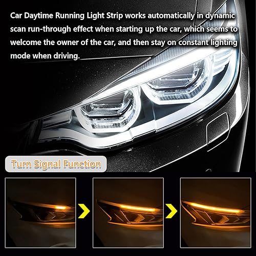 Miniatura 2 de GZRUICA Tira de luz LED para faros delanteros, lámpara de señal de giro secuencial impermeable de 23.6 pulgadas, tira LED DRL para coche, luz de